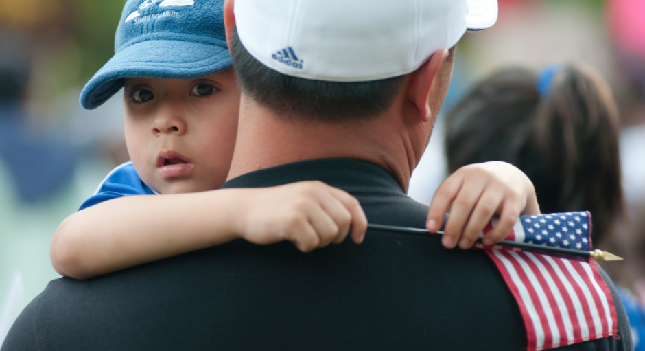 Boy and Dad at Immigrant Rally